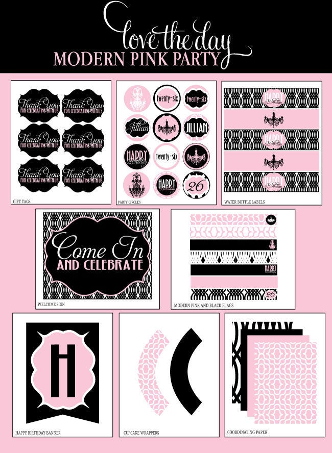 PRINTABLE FULL PARTY - Modern Pink & Black Birthday Party Collection by Love The Day