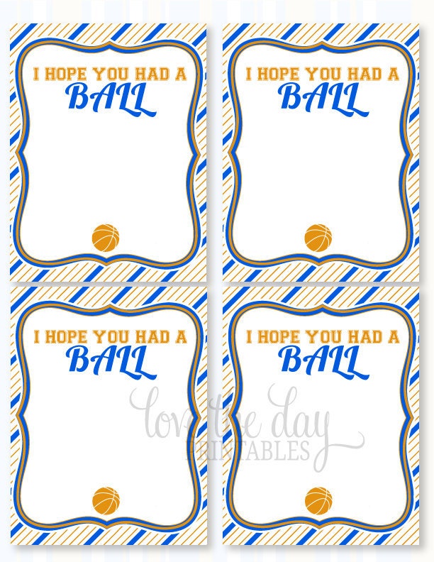 Basketball Birthday Party PRINTABLE Thank You Cards by Love The Day