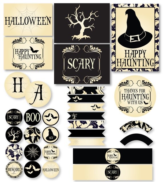 Spooky Black & Cream Halloween PRINTABLE Party by Love The Day Il_570xn