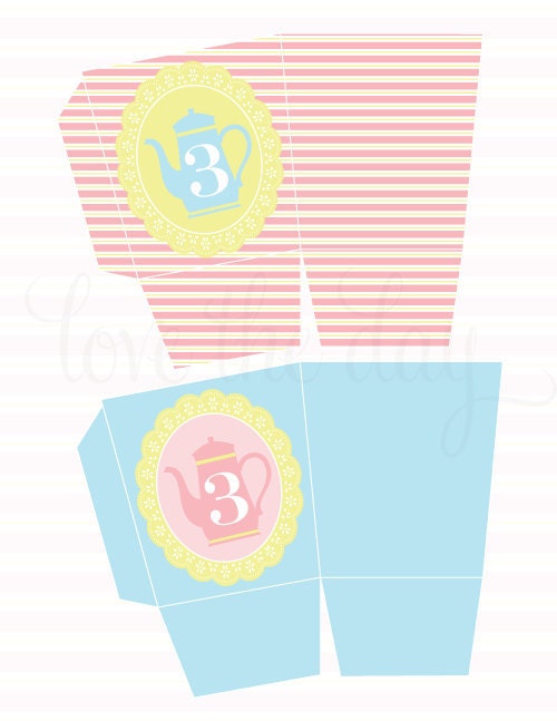 Frilly Tea Party Birthday PRINTABLE Popcorn Box by Love The Day Il_570xn