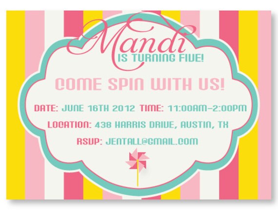 Pinwheel Birthday Party PRINTABLE Invitation by Love The Day Il_570xn