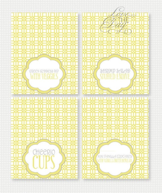Grey and Yellow Vintage Bee PRINTABLE Food Label Tent Cards by Love The Day Il_570xn