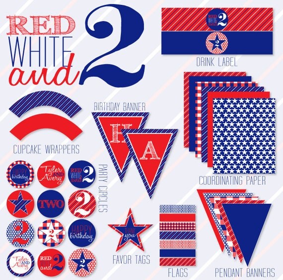 Red, White and Two Birthday Party PRINTABLE Full Collection by Love The Day Il_570xn