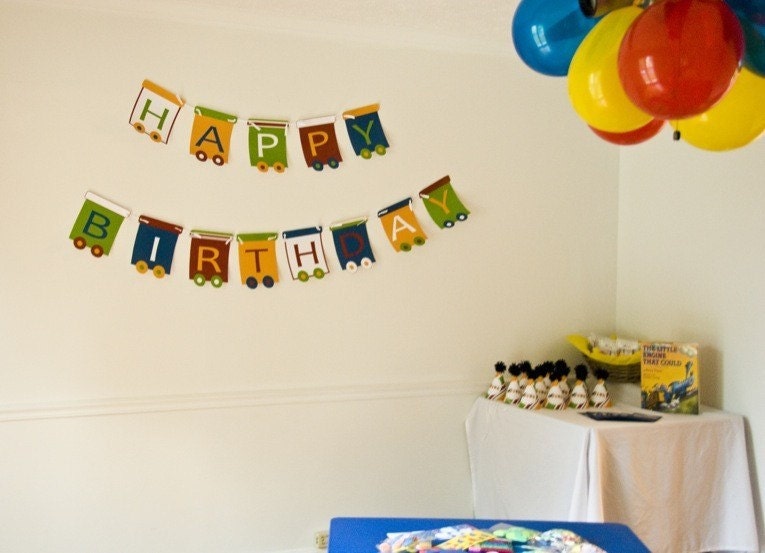 Train PRINTABLE Party Happy Birthday Banner (INSTANT DOWNLOAD) by Love The Day
