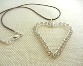 Heart Necklace, Silver Necklace, Heart Pendant, Swarovski Crystal Beads, Leather Cord Necklace