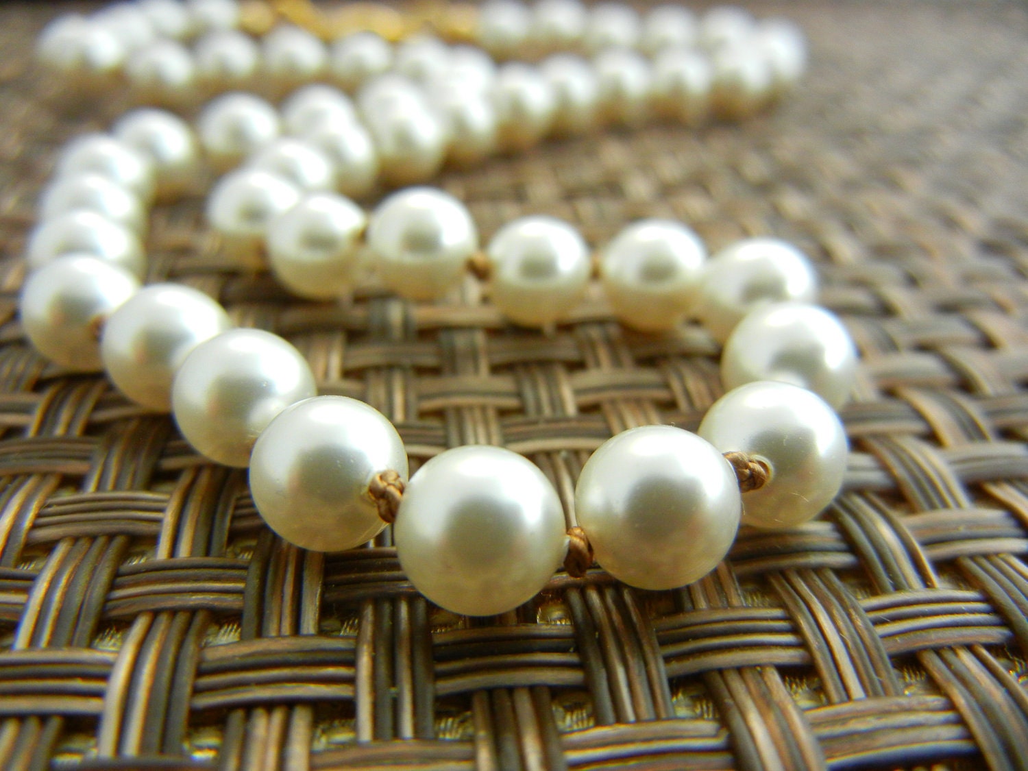 Pearl Necklace, Single Strand White Pearl Beaded Necklace, Bridal Pearl Single Strand Hand Knotted Necklace