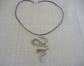 Sterling Silver Necklace, Leather Cord Necklace,  Crystal, Pendant, Necklace