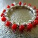Sterling Silver  Hoop Earrings, Dangle coral Earrings, Red Earrings, Beaded Earrings