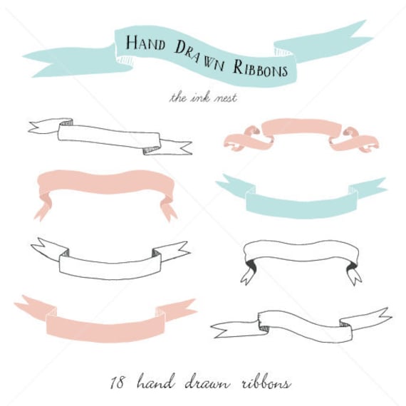 CLIP ART - Hand Drawn Ribbons - for commercial and personal use