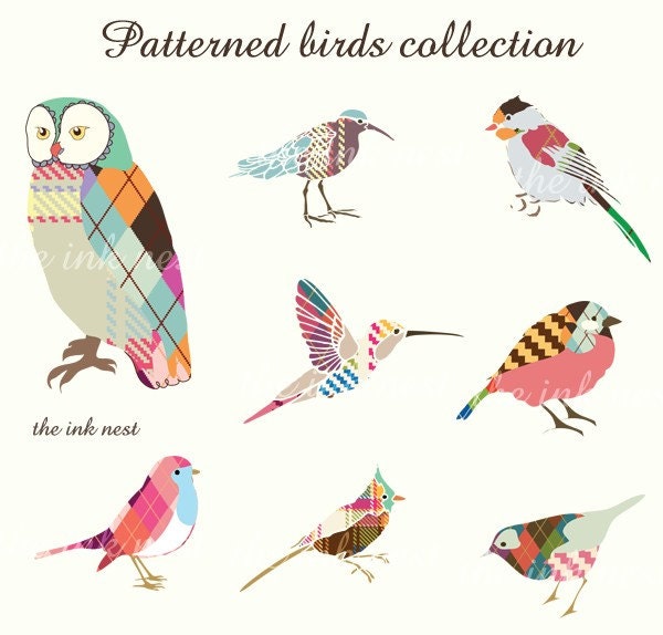 Clip Art - Patterned Birds Collection - for commercial and personal use