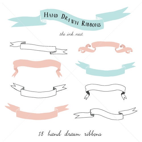CLIP ART - Hand Drawn Ribbons - for commercial and personal use