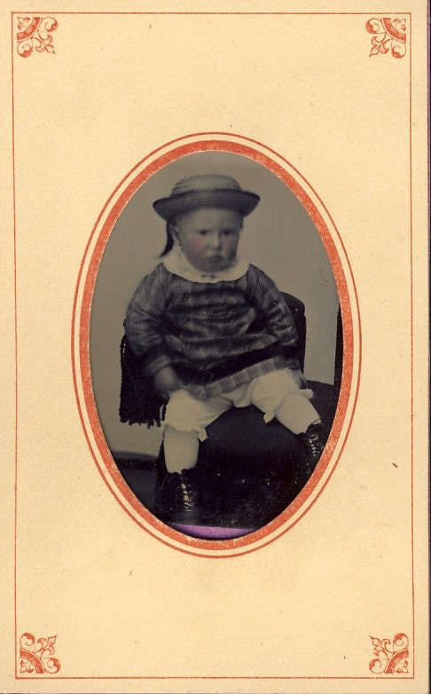 TODDLER in Child's BRIMMED HAT Tintype Photo Circa Late 1800s