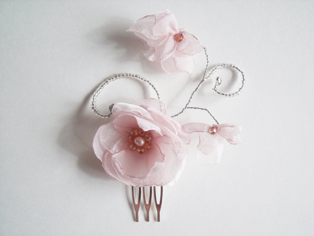 Blush Bridal Hair Flower - Crystal Hair Vine - Small Hair Flower - Flower Fascinator