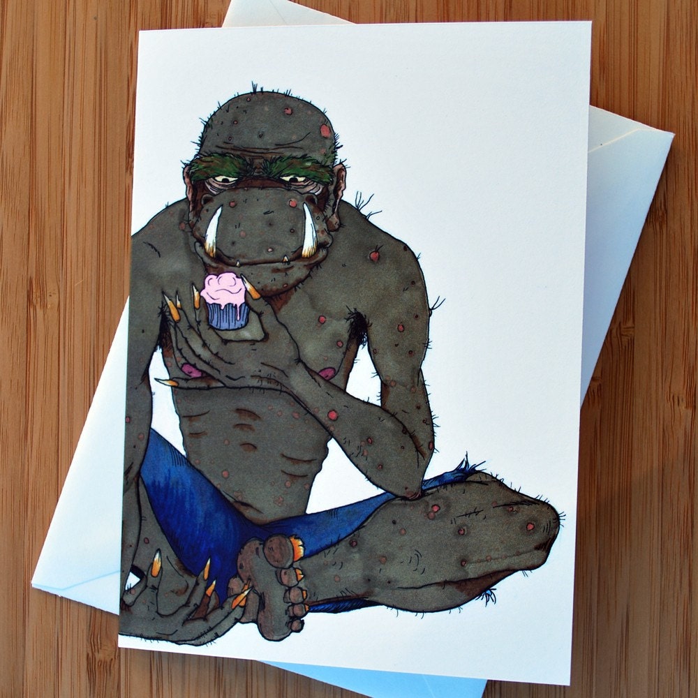 Cupcake Monster Greeting Card - Blank Inside