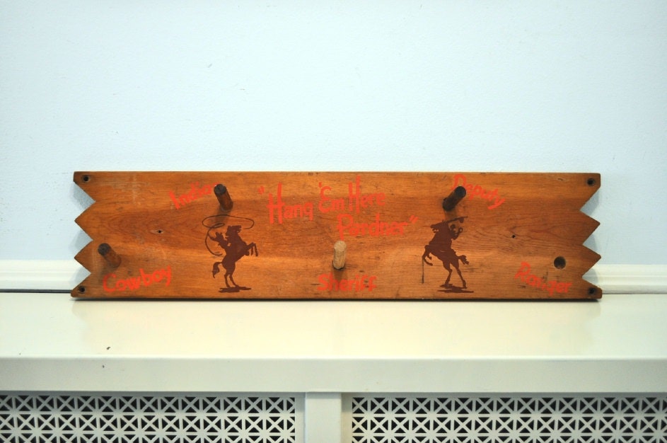 RESERVED FOR CHANTAL Vintage Cowboy Wooden Coat Rack