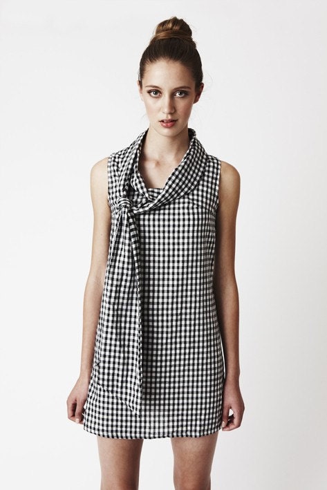 Gingham Bow Dress - Playful 100% cotton black and white checkered dress - threelittleducksaust Gingham Bow Dress - Playful 100% cotton black and white checkered dress - threelittleducksaust