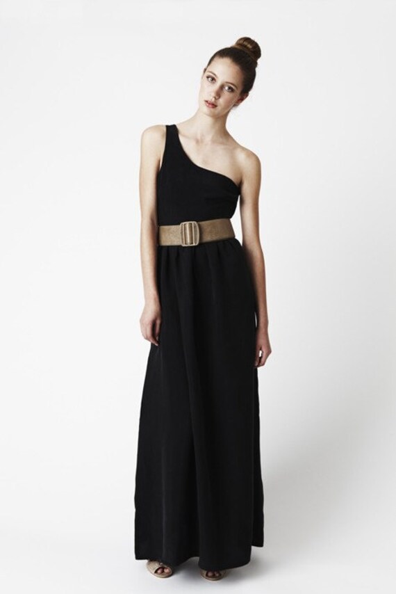 Chloe Maxi Dress - One shoulder, glamorous maxi style, dark navy/midnight blue