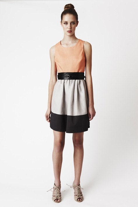 Eve Dress - Dusty Orange Silk Bodice with two-tone skirt, above-knee