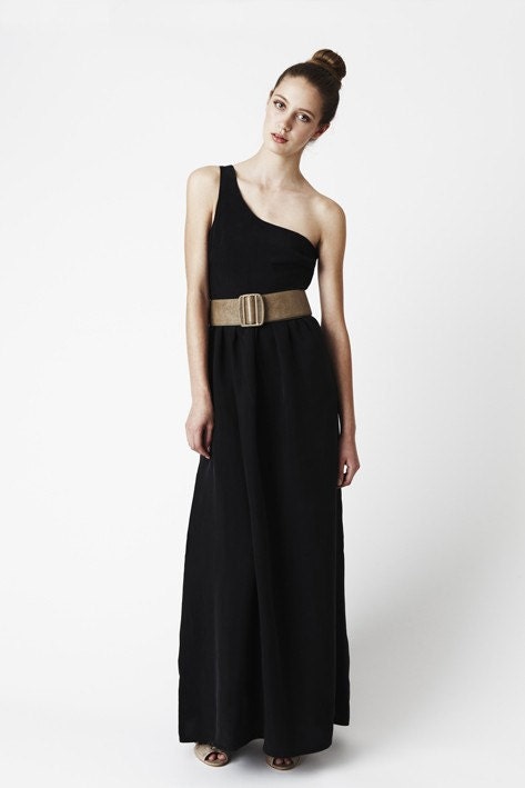 Chloe Maxi Dress - One shoulder, glamorous maxi style, dark navy/midnight blue