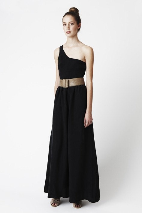 Chloe Maxi Dress - One shoulder, glamorous maxi style, dark navy/midnight blue