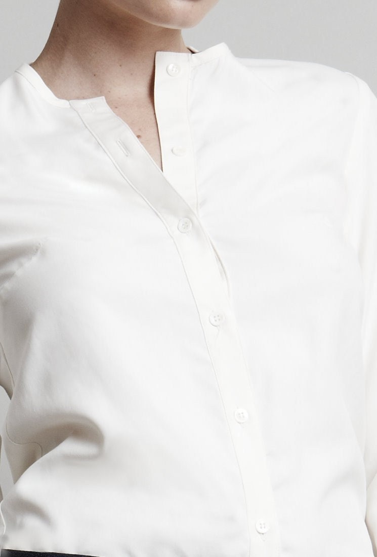 Silk Long-Sleeved Shirt - Pure White Silk