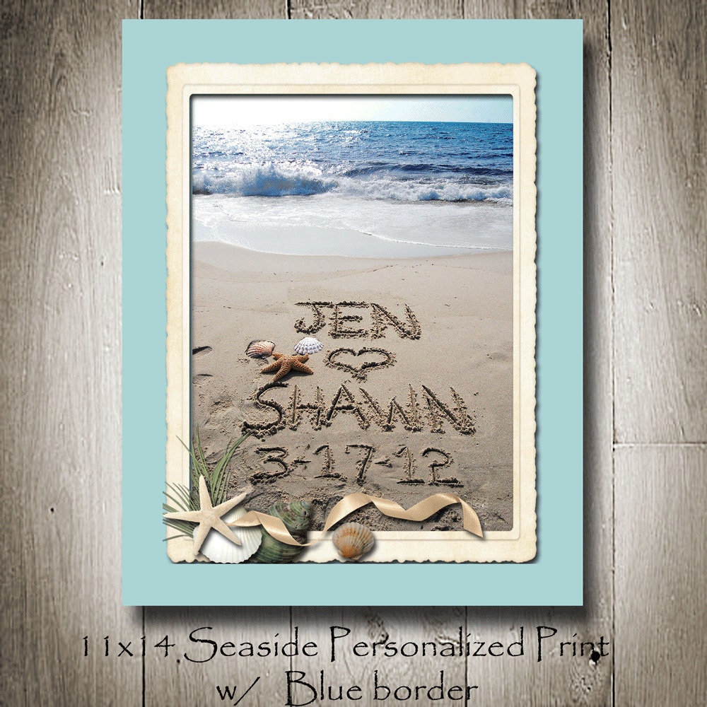 Personalized 11x14 Sandwriting with Seaside Border-BLUE