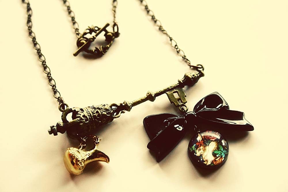 Alice in Wonderland antique key necklace