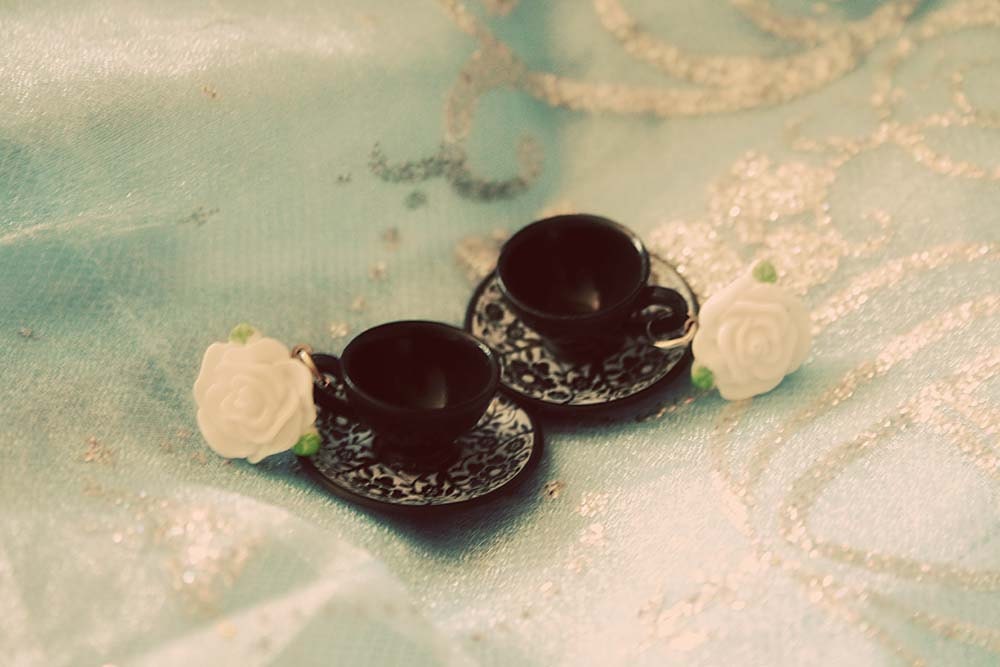 Black and White tea party earrings