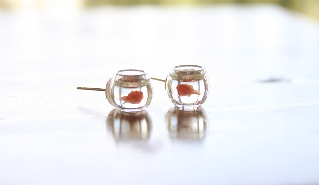 Orange Goldfish in a bowl pet  earrings