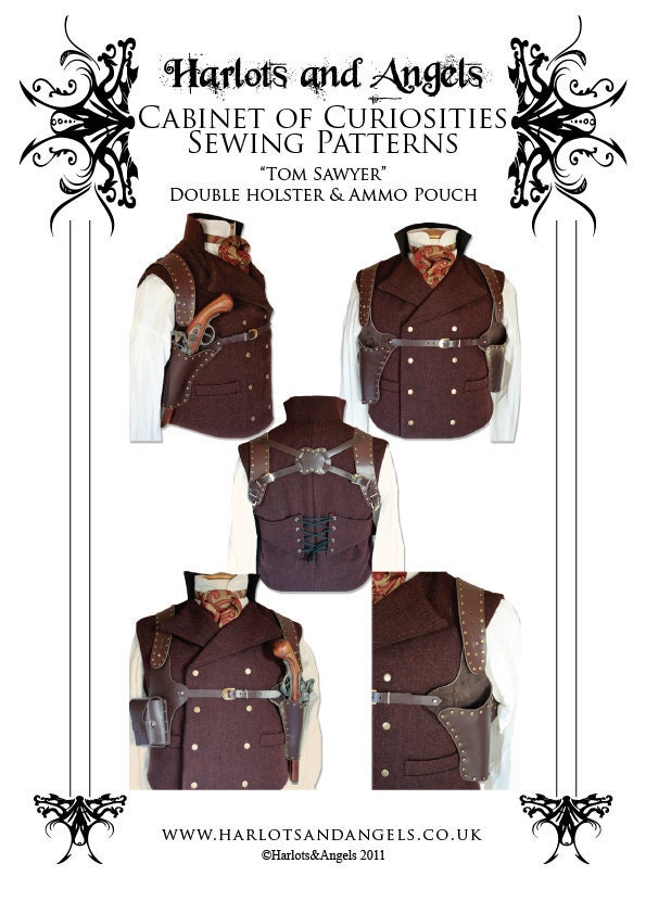 Steampunk leather Double Holster & Ammo Pouch leather work Pattern (APP)