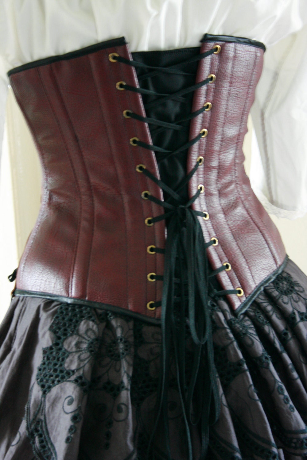 Inch Waist Plum Veggie Leather Underbust Steampunk Corset