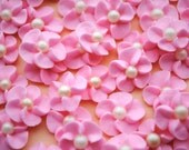 Royal Icing Flowers-  Baby Pink with Ivory Sugar Pearl Center (100)