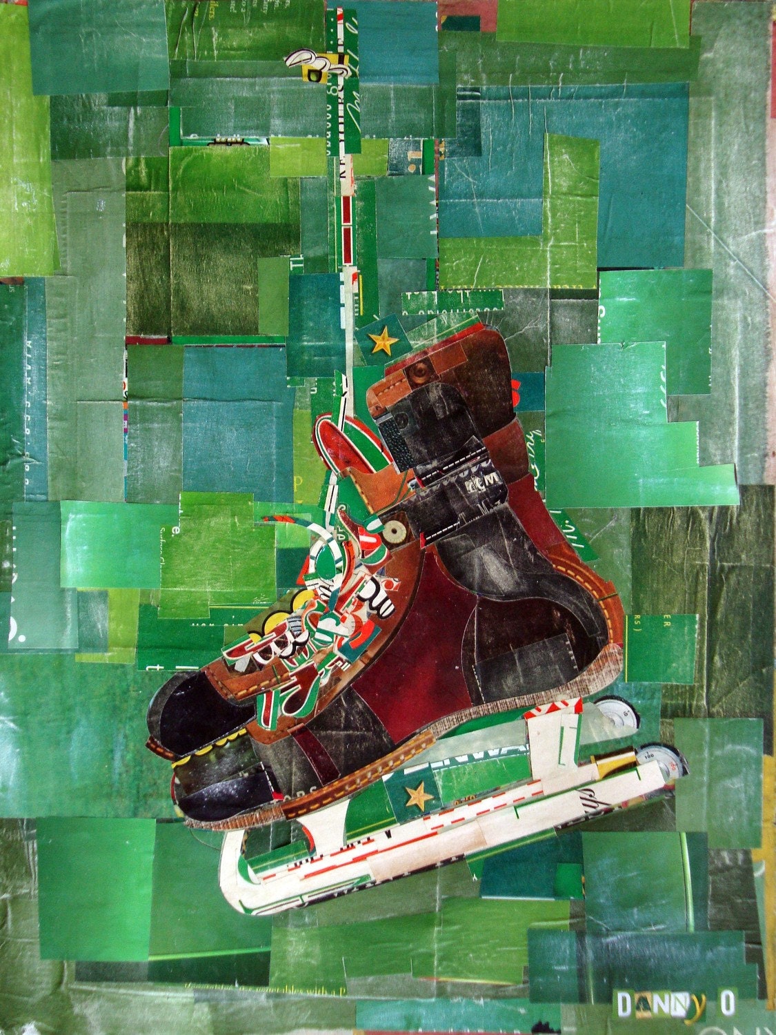Vintage Green Leather Hockey Ice Skates