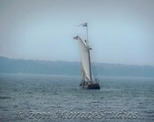 Sailboat Photograph in the Ocean Fog - Nautical Fine Art Photo - 5x7