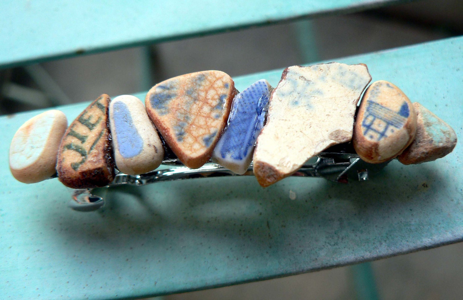 Vintage Ocean Pottery Barrette in Blues and Cream