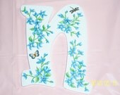 Blue floral wood N initial - swarovski crystals
