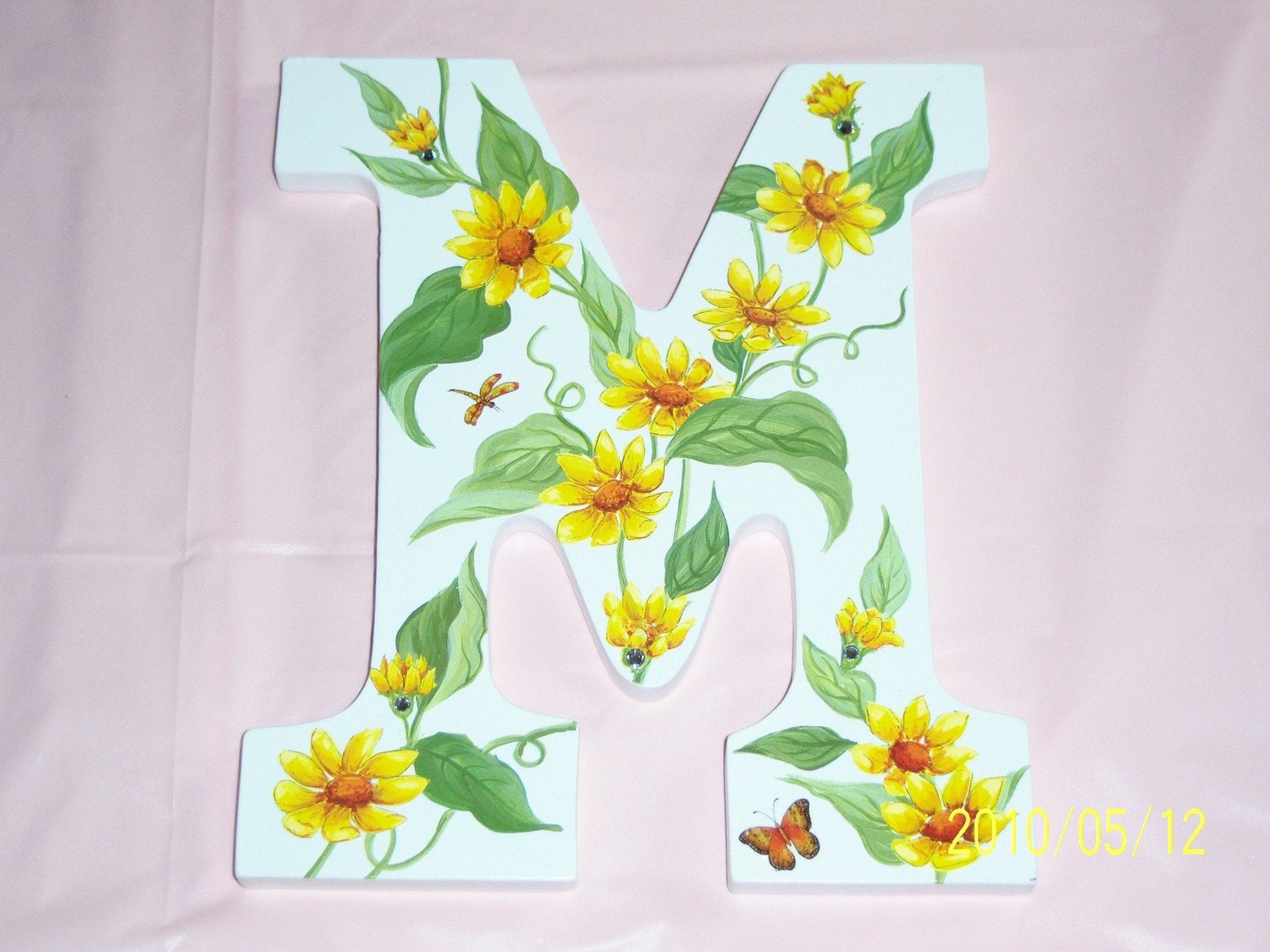 Yellow vine wood M initial - swarovski crystals