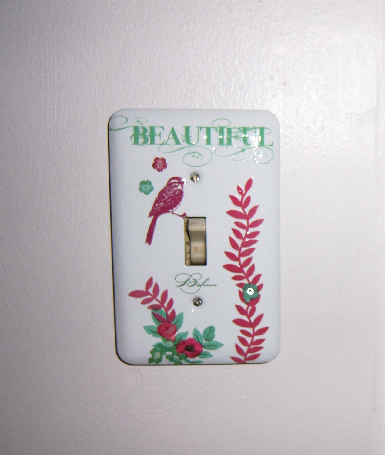 Beautiful bird floral steel single light switch cover - swarovski crystals