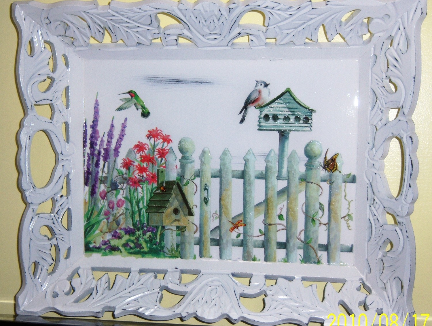 Welcome to my Garden wood tray - swarovski crystals