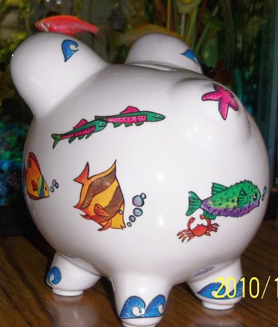 Colorful fish ceramic piggy bank