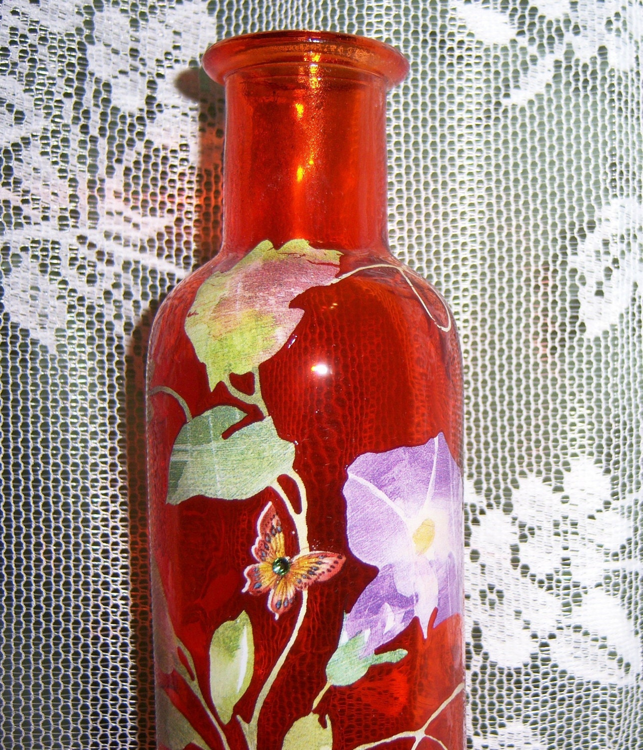 Orange vase - floral vine pattern - swarovski crystals