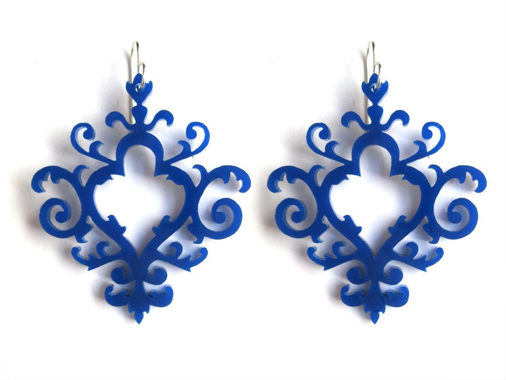 Laser Cut Acrylic Earrings Blue Boho Retro Hippie Modern