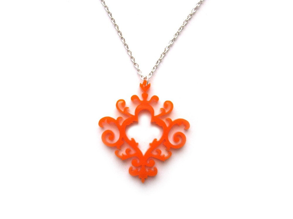 Laser Cut Acrylic Necklace Orange Boho Retro Hippie Modern