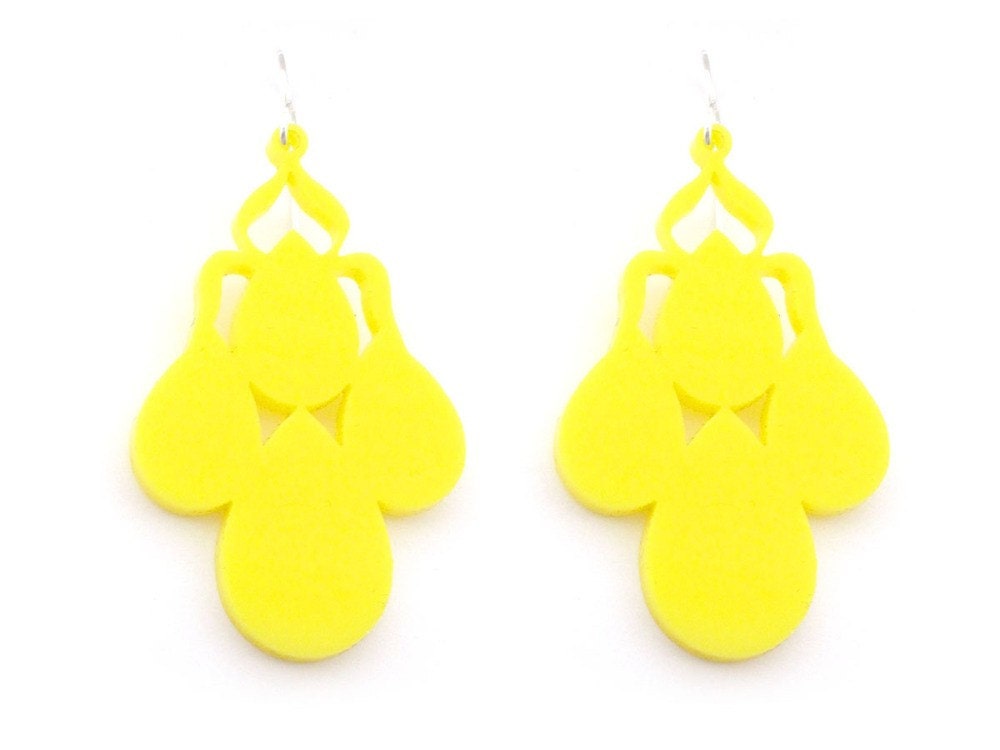 Versailles Rounded Chandelier Lemon Yellow Earrings Laser Cut Acrylic