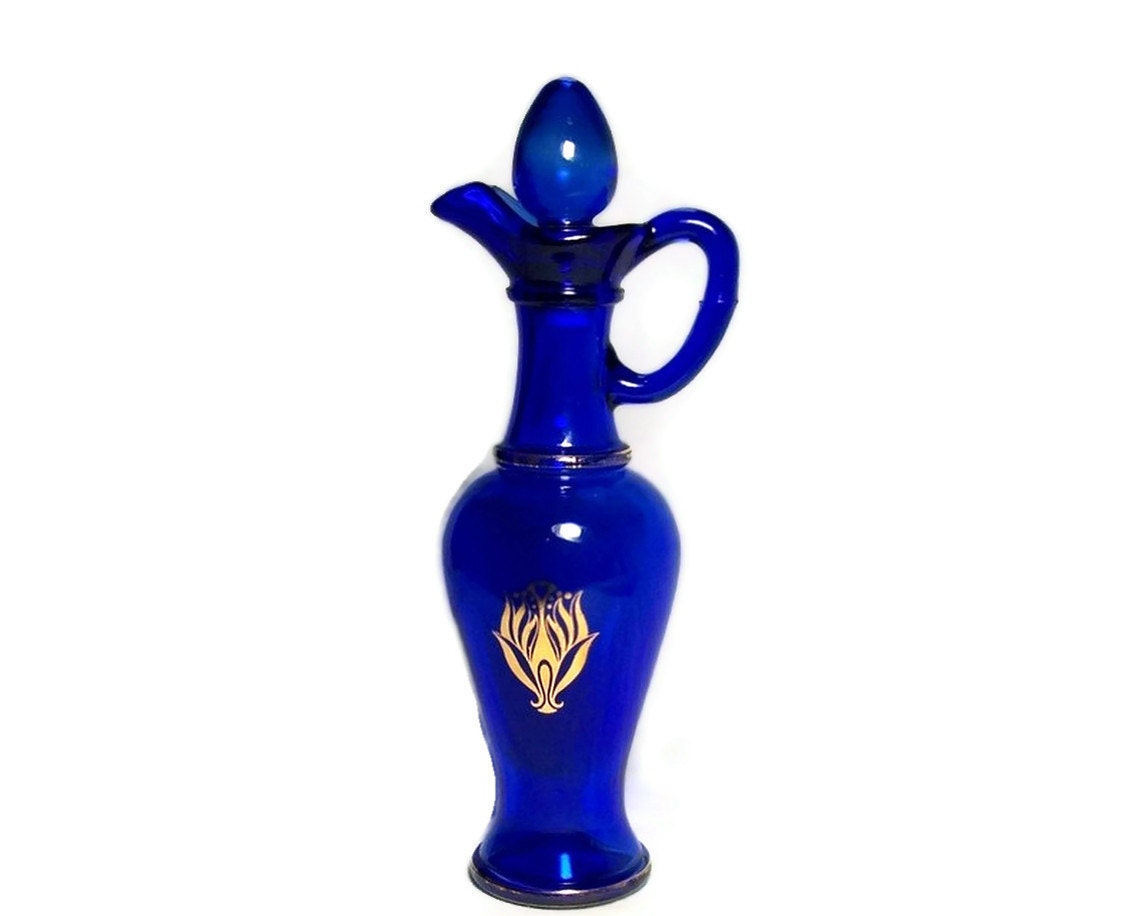 Vintage Decanter Grecian Urn Cobalt Blue Glass Cruet