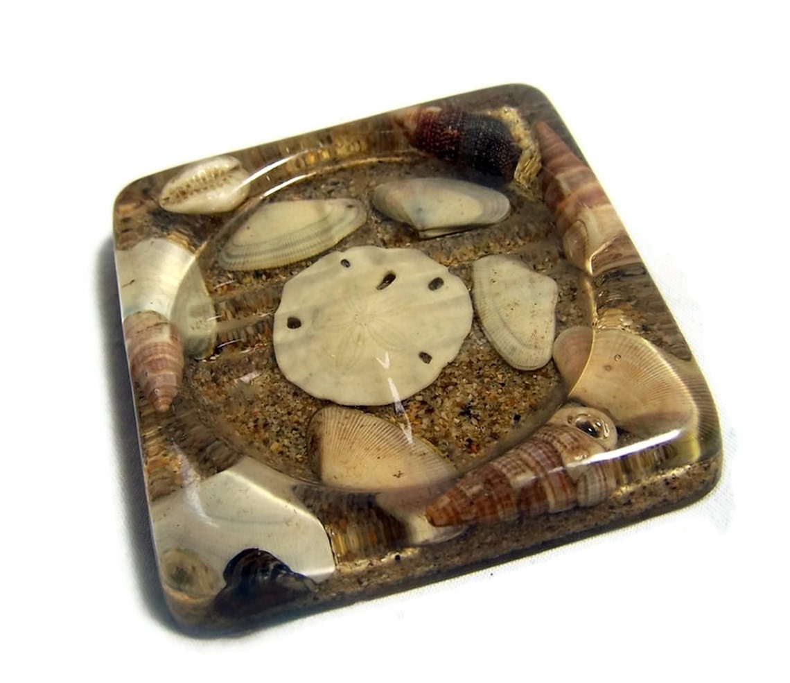 Vintage Coaster Beach Decor Sand Dollar Seashells Resin Coaster