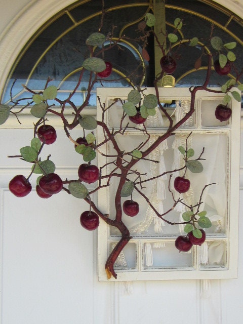 OOAK Rustic Cherry Manzanita Tree Spring Blooms by White Window Curtains Front Door Decor