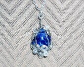 Sodalite Teardrop Wire Wrapped Pendant Necklace - Stormy - Deep Blue Free Form Fashion Necklace Handmade Sodalite Necklace Under 20