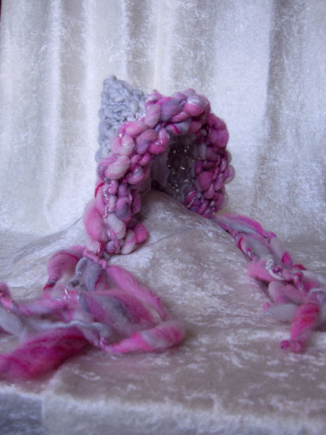 Little Pixies - Silver Gray with Pinks and Violets baby bonnet