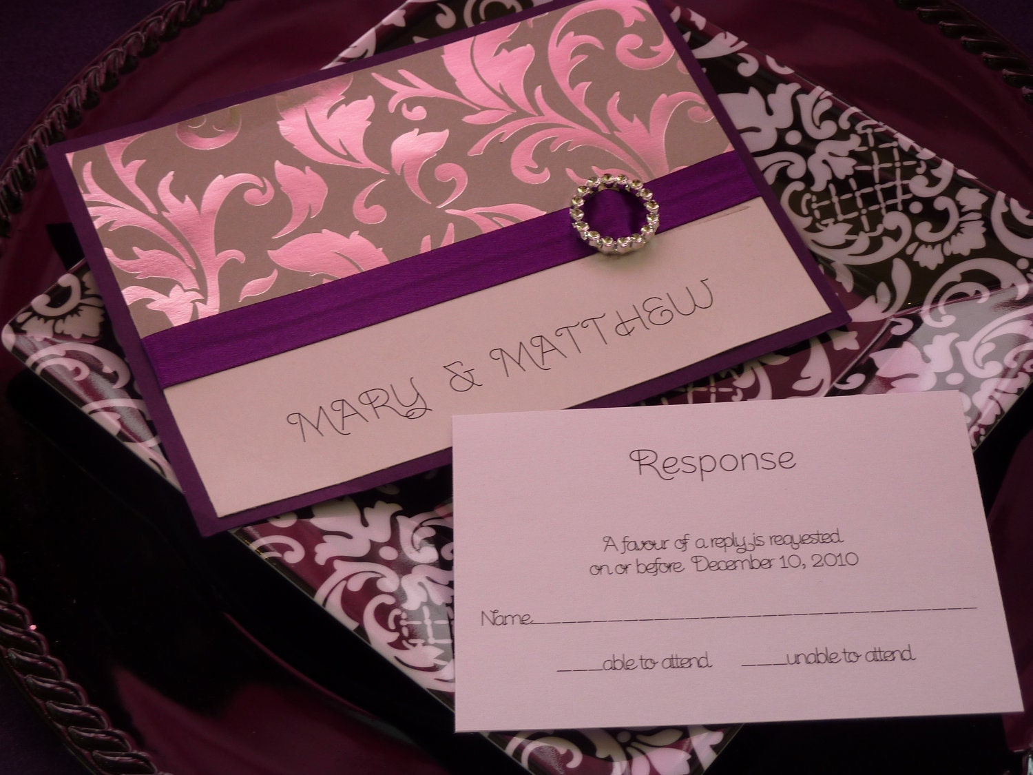 Purple and Silver Unique Wedding Invitation "The Burg"